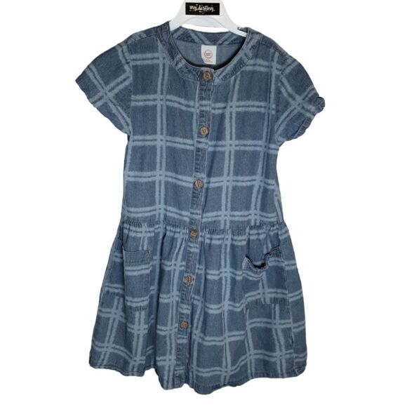 WONDER NATION Dress Denim Dropped Waist Pockets ButtonChecks  Girls Size M (7/8) - Picture 1 of 8